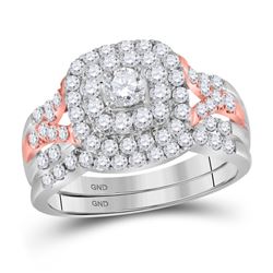 Round Diamond Bridal Wedding Ring Band Set 1-1/5 Cttw 14kt Two-tone Gold - REF-82Y9N