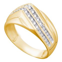 Mens Round Diamond Diagonal Double Row Band Ring 1/4 Cttw 10kt Yellow Gold - REF-26A5M