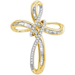 Womens Round Diamond Cross Pendant 1/5 Cttw 10kt Yellow Gold - REF-13M9H
