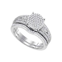 Round Diamond Bridal Wedding Ring Band Set 1/2 Cttw 10kt White Gold - REF-39N9F