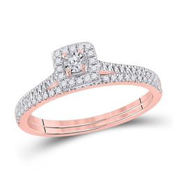 Round Diamond Halo Bridal Wedding Ring Band Set 1/4 Cttw 10kt Rose Gold - REF-23W9K