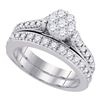 Image 1 : Round Diamond Bridal Wedding Ring Band Set 1 Cttw 14kt White Gold - REF-101H5R
