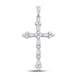 Womens Round Baguette Diamond Cross Pendant 1/2 Cttw 10kt White Gold - REF-32M5H