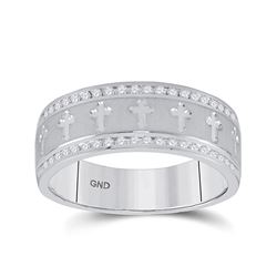 Mens Round Diamond Wedding Cross Band Ring 1/4 Cttw 14kt White Gold - REF-64R5X