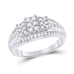 Womens Round Diamond Cluster Ring 1/2 Cttw 10kt White Gold - REF-40H9R