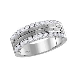Mens Round Diamond Wedding Brick Band Ring 1 Cttw 10kt White Gold - REF-87F5W