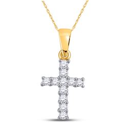 Womens Round Diamond Cross Pendant 1/10 Cttw 14kt Yellow Gold - REF-7R5X