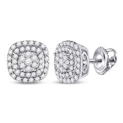 Womens Round Diamond Cushion Halo Cluster Earrings 1/2 Cttw 14kt Yellow Gold - REF-43F5W