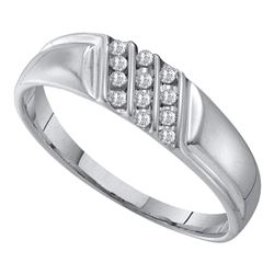 Mens Round Channel-set Diamond Diagonal Triple Row Wedding Band 1/8 Cttw 10kt White Gold - REF-11X9A