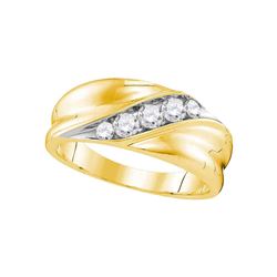 Mens Round Diamond Wedding Diagonal Band Ring 1/2 Cttw 10kt Yellow Gold - REF-46Y5N