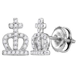 Womens Round Diamond Crown Cross Stud Earrings 1/6 Cttw 14kt White Gold - REF-12M9H