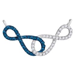 Womens Round Blue Color Enhanced Diamond Infinity Necklace 1/3 Cttw 10kt White Gold - REF-15F9W