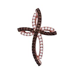Womens Round Brown Diamond Cross Pendant 1/5 Cttw 10kt Rose Gold - REF-13W9K