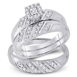 His Hers Round Diamond Cluster Matching Wedding Set 1/4 Cttw 10kt White Gold - REF-30K5Y