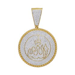 Mens Round Diamond Allah Medallion Charm Pendant 2-1/4 Cttw 10kt Yellow Gold - REF-107X5A