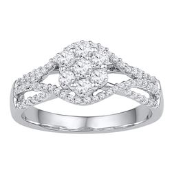 Womens Round Diamond Flower Cluster Ring 1/2 Cttw 10kt White Gold - REF-30X5A