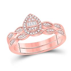 Baguette Diamond Bridal Wedding Ring Band Set 1/5 Cttw 10kt Rose Gold - REF-25M9H