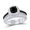 Image 1 : Round Black Color Enhanced Diamond Bridal Wedding Ring Set 2-1/5 Cttw 14kt White Gold - REF-71R9X