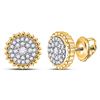 Image 1 : Womens Round Diamond Beaded Halo Cluster Earrings 1/4 Cttw 10kt Yellow Gold - REF-21M5H