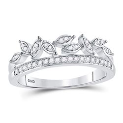 Womens Round Diamond Floral Leaf Fashion Band Ring 1/6 Cttw 10kt White Gold - REF-13F9W