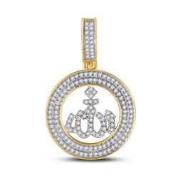 Mens Round Diamond Allah Islam Charm Pendant 1/2 Cttw 10kt Yellow Gold - REF-31K9Y
