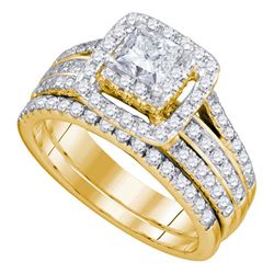 Princess Diamond Bridal Wedding Ring Band Set 1-1/2 Cttw 14kt Yellow Gold - REF-156F5W