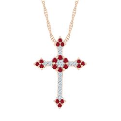 Womens Round Lab-Created Ruby Faith Cross Pendant 1 Cttw 10kt Rose Gold - REF-26R9X