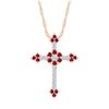 Image 1 : Womens Round Lab-Created Ruby Faith Cross Pendant 1 Cttw 10kt Rose Gold - REF-26R9X