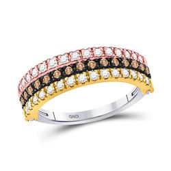 Womens Round Brown Diamond Convertible Stackable Band Ring 3/4 Cttw 10kt Tri-Tone Gold - REF-41W5K