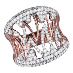 Womens Round Diamond Cocktail Band Ring 1 Cttw 10kt Two-tone Rose White Gold - REF-76M5H