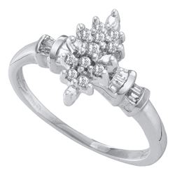 Womens Round Prong-set Diamond Marquis-shape Cluster Ring 1/6 Cttw 10kt White Gold - REF-14K5Y
