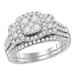 Round Diamond Bridal Wedding Ring Band Set 1 Cttw 14kt White Gold - REF-98K5Y