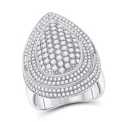 Womens Round Diamond Fashion Cluster Pear Ring 2-1/5 Cttw 14kt White Gold - REF-210H5R