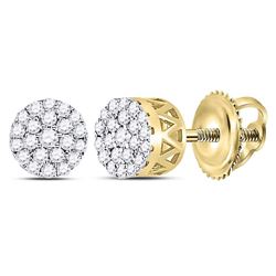 Womens Round Diamond Concentric Circle Cluster Earrings 1/4 Cttw 14kt Yellow Gold - REF-23W9K
