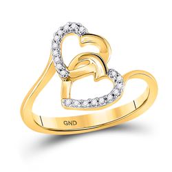 Womens Round Diamond Double Heart Ring 1/12 Cttw 10kt Yellow Gold - REF-14X5A