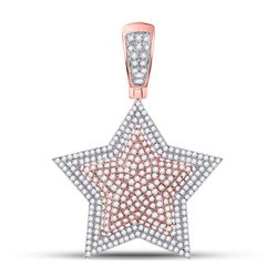 Mens Round Diamond Star Charm Pendant 1-5/8 Cttw 10kt Two-tone Gold - REF-71H9R