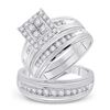 Image 1 : His Hers Round Diamond Square Matching Wedding Set 1 Cttw 14kt White Gold - REF-101W5K