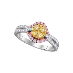 Round Yellow Diamond Cluster Bridal Wedding Engagement Ring 3/4 Cttw 14kt White Gold - REF-73W9K