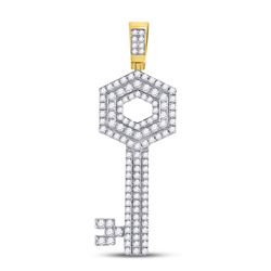 Mens Round Diamond Key Charm Pendant 1-1/3 Cttw 10kt Yellow Gold - REF-74N9F