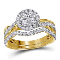 Round Diamond Bridal Wedding Ring Band Set 1 Cttw 14kt Yellow Gold - REF-68K5Y