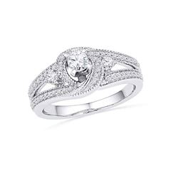 Round Diamond Bridal Wedding Engagement Anniversary Ring 1/2 Cttw 10k White Gold - REF-40F9W