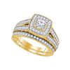 Image 1 : Diamond Princess Halo Bridal Wedding Ring Band Set 1-1/4 Cttw 14kt Yellow Gold - REF-173X9A