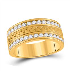 Mens Round Diamond Wedding Band Ring 1 Cttw 14kt Yellow Gold - REF-123X5A