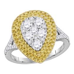 Womens Round Yellow Diamond Cluster Ring 1-3/4 Cttw 18kt White Gold - REF-236M9H