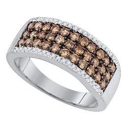 Womens Round Brown Diamond Band Ring 1 Cttw 14kt White Gold - REF-49X9A