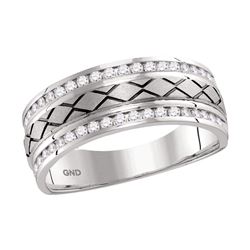 Mens Round Channel-set Diamond Wedding Band Ring 1/2 Cttw 14kt White Gold - REF-65N5F