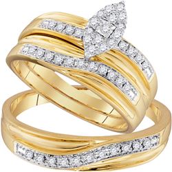 His Hers Round Diamond Cluster Matching Wedding Set 1/3 Cttw 10kt Yellow Gold - REF-42N9F