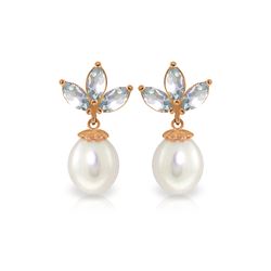 Genuine 9.5 ctw Aquamarine & Pearl Earrings 14KT Rose Gold - REF-32R9P