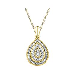 Womens Round Diamond Concentric Teardrop Pendant 1/10 Cttw 10kt Yellow Gold - REF-10N5F