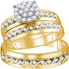 Image 1 : His Hers Round Diamond Cluster Matching Wedding Set 3/4 Cttw 10kt Yellow Gold - REF-63K9Y